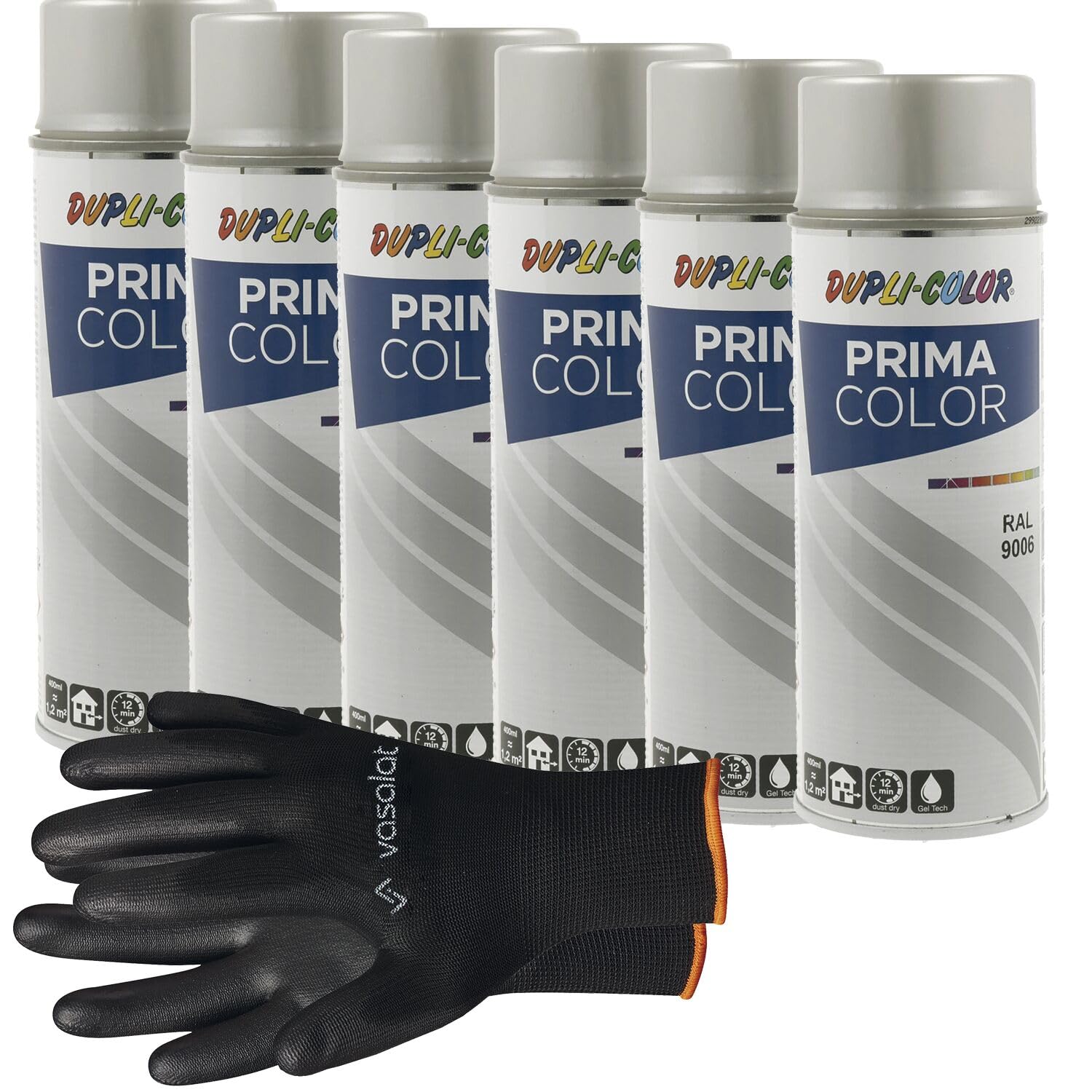 vasalat Dupli-Color Lackspray weißaluminium matt RAL 9006 - Sprühlack für Metall, Kunststoff und Holz - wetterfeste Sprühfarbe für den Innen- und Außenbereich UV -beständig, 6 Stück