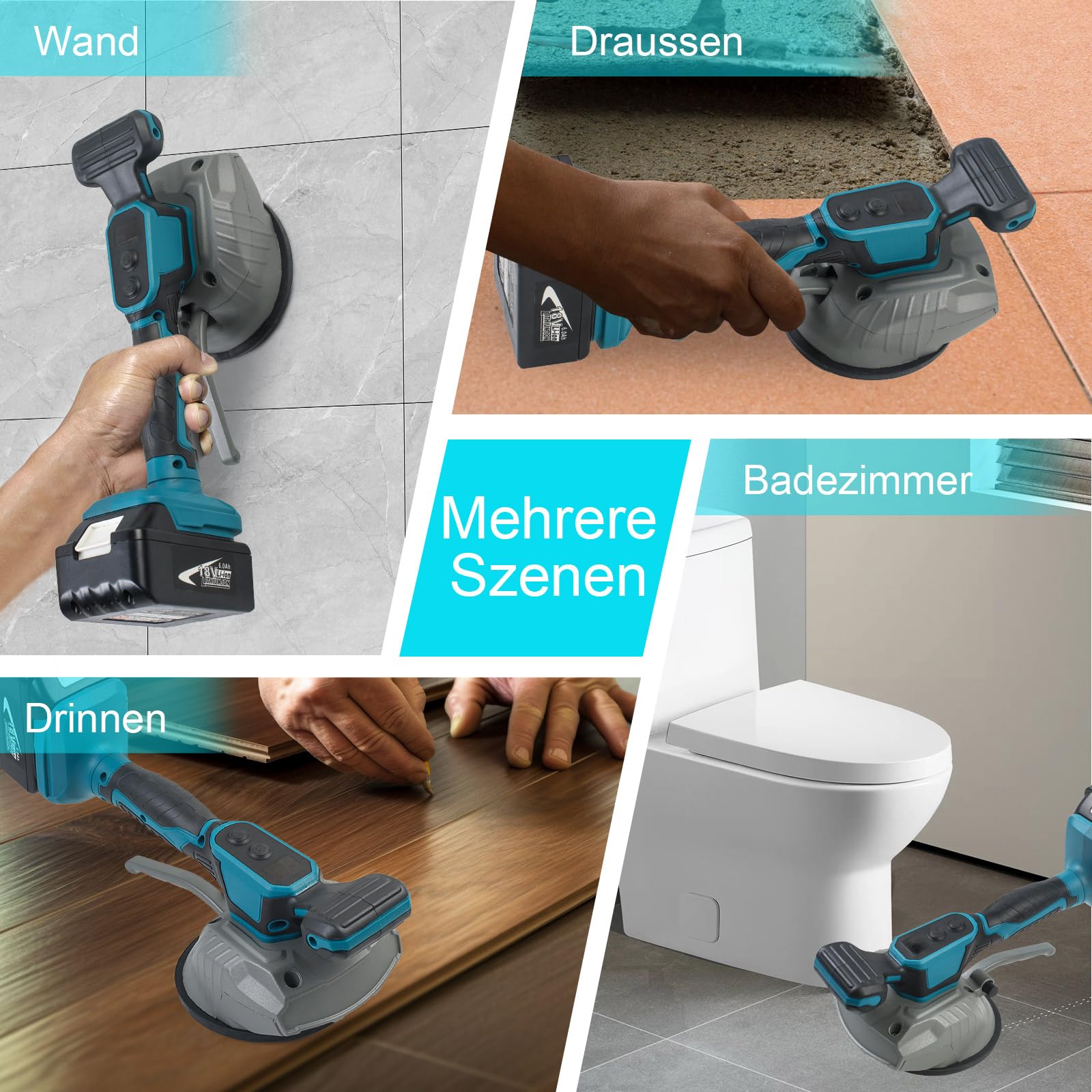 Akku Fliesenrüttler, Fliesenleger Maschine für Makita 18V, Fliesenvibrator mit 8 Einstellbaren Gänge, Fliesenlegerwerkzeuge mit 4,7 zoll Saugnapf, 80kg Adsorption Vibrationsgerät (ohne Akku)