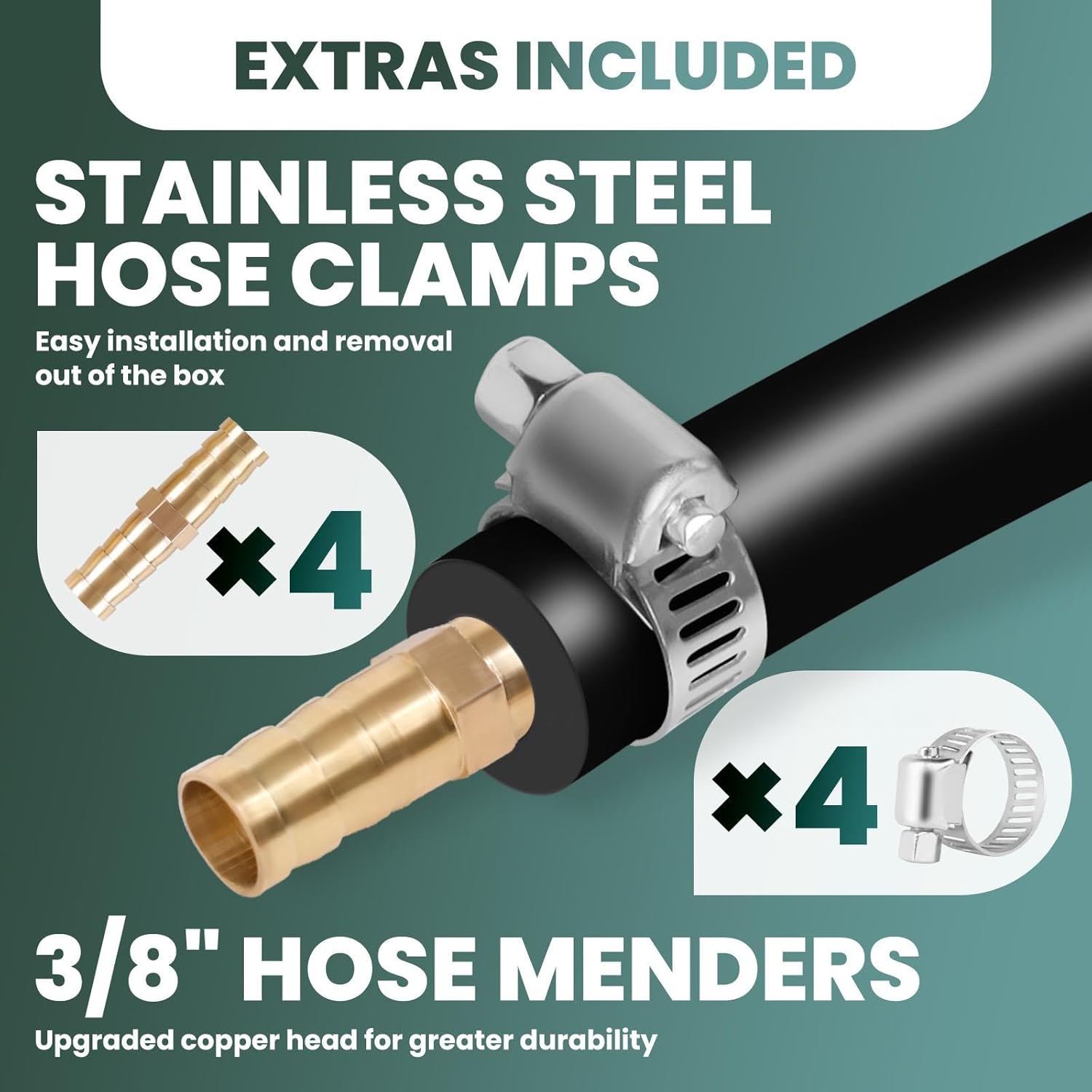 3/8 Inch Weighted Air Hose for Pond Aeration, 100 FT Self Sinking Pond Hose with 4 Stainless Steel Clamps and 4 Menders (100 FT)