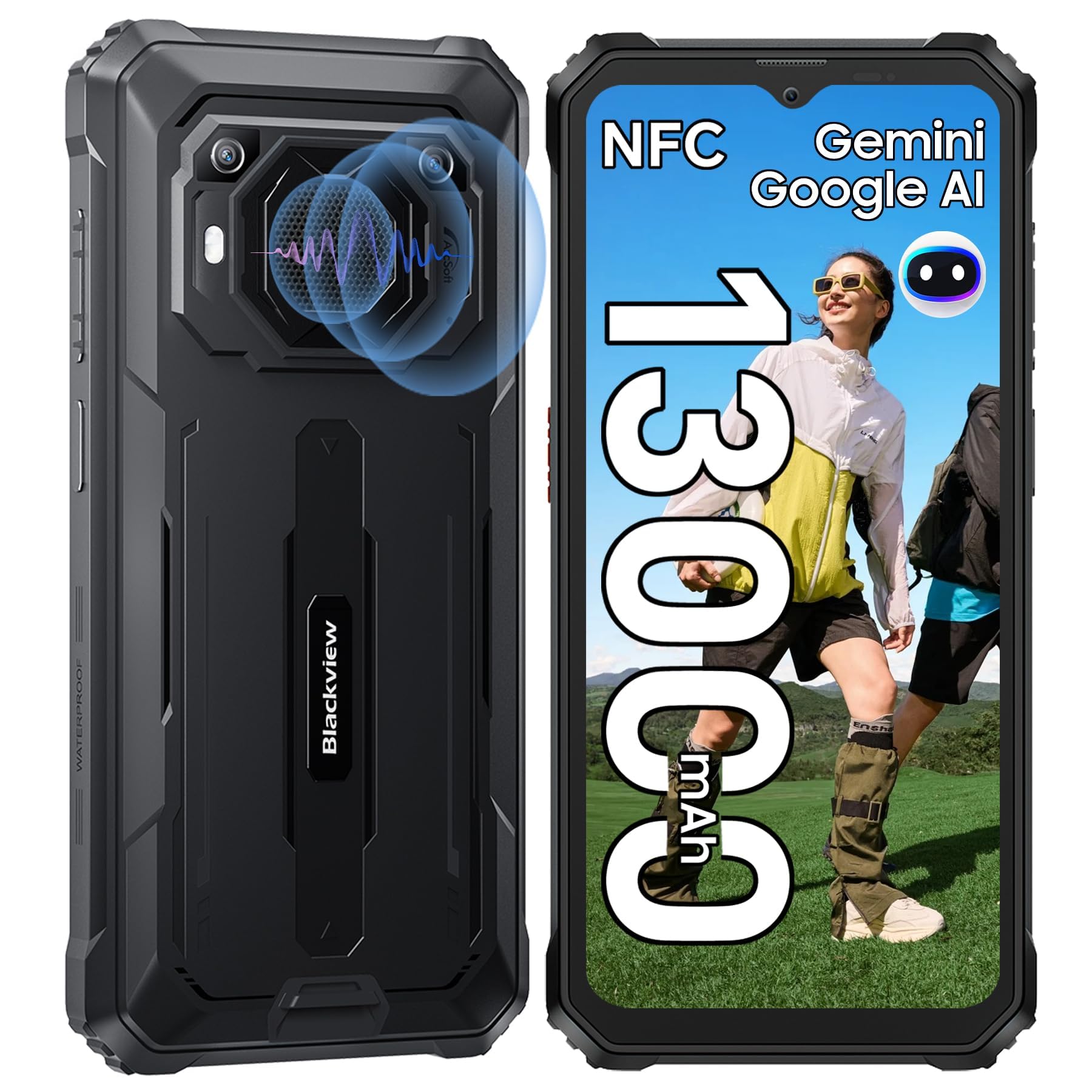 Blackview BV6200 Pro rugged smartphone, altoparlante 98 DB, 13000 mAh, telefono cellulare da esterno senza contratto, Android 14,18 GB + 128 GB, telefono indistruttibile, 6,56" HD+,Helio P35 2,3 GHz