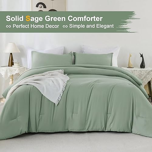 Miniatura 5 de Andency Juego de edredón tamaño King de 3 piezas, color verde salvia, juego de edredón ligero y esponjoso para toda la temporada (edredón de 104 x
