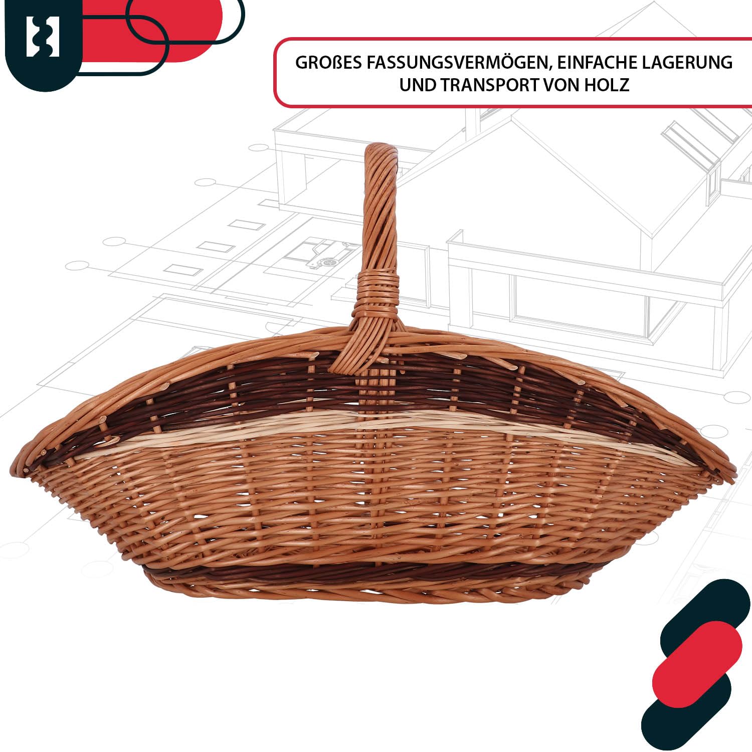 KOTARBAU® Weidenkorb für Kaminholz Holzkorb für Kaminholz Weide mit Henkel Kaminholzkorb Weide Holzkörbe Feuerholzkorb Brennholzkorb innen Weidekorb Holztragekorb