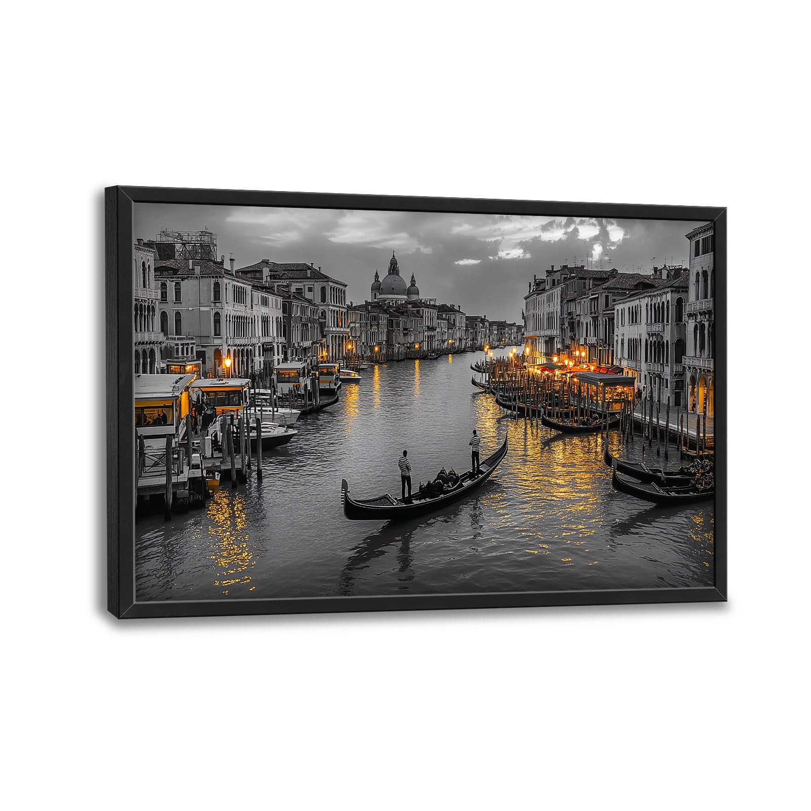 Olivine Italy Large Wall Art, Venice City Pictures Wall Decor, Black and White Painting, Cityscape Canvas Prints, Framed Artwork for Dining Room Living Room Bedroom Bathroom Office Home Decor 36"x24"