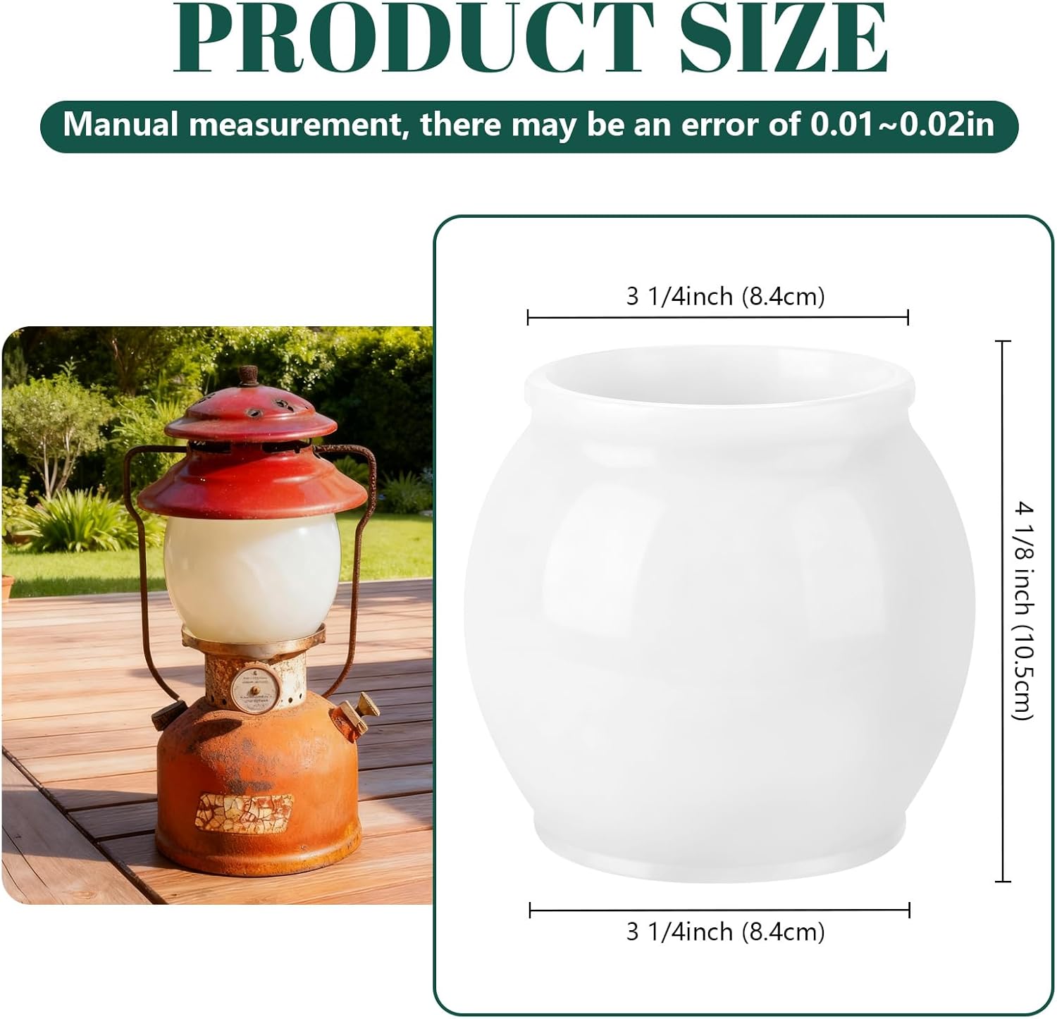 Replacement Glass Globe Compatible with Coleman Lantern Parts&Ozark Trail Lanterns, Fits R690B051 & Other Fuel Lantern Models 200A/B,242/A/B/C, White
