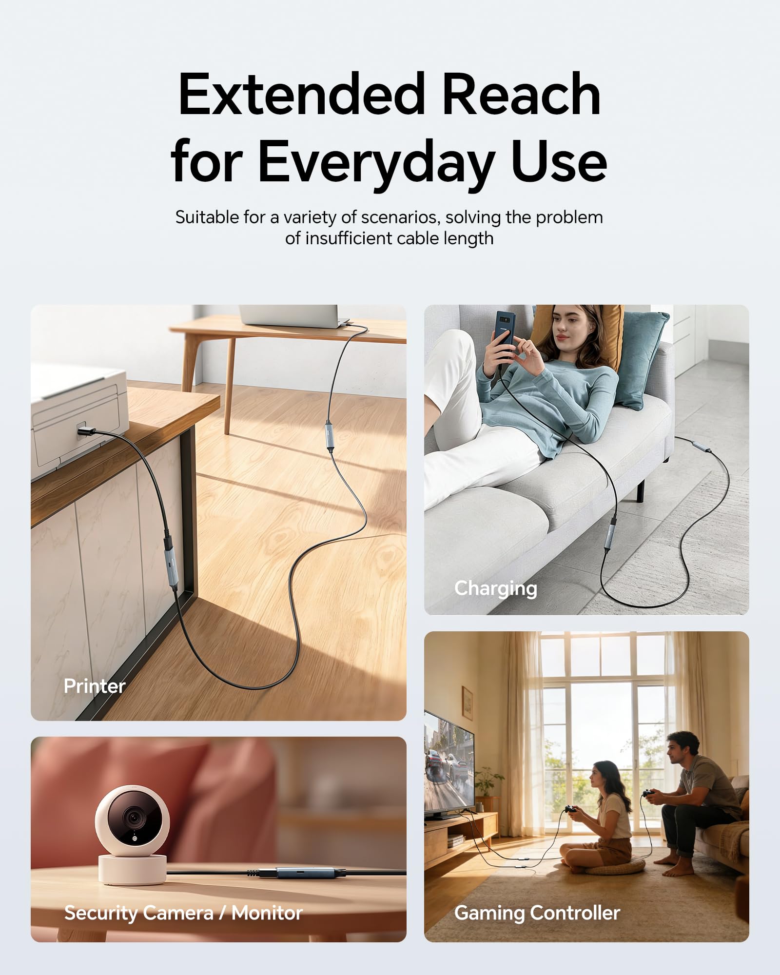 Cavo di prolunga USB 3.0 ad alta velocità, da maschio a femmina, compatibile con mouse, tastiere, fotocamere, unità flash, hard disk, stampanti e webcam da 13,7 m