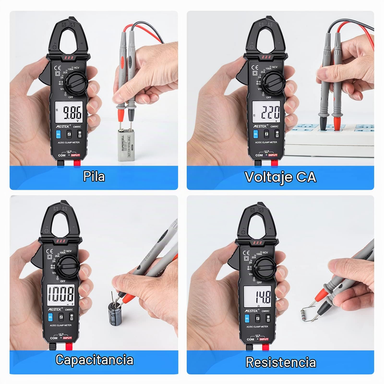 Pinza Amperimétrica Multimetro Digital MESTEK Mini Clamp Meter AC DC Polimetro Amperímetro Autorango T-RMS Medir CA/CC Voltaje y Corriente Resistencia Capacitancia Diodo Bateria Amp Ohm NCV Tester