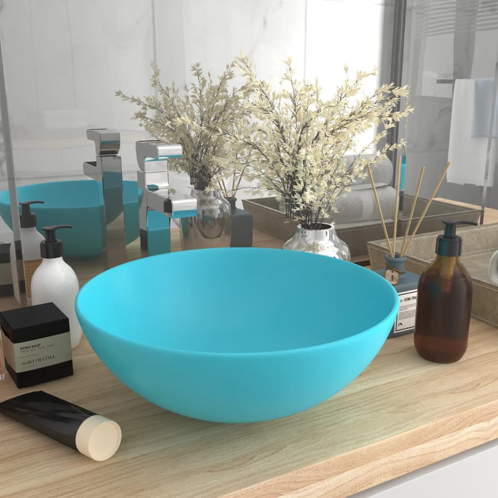 ShGaxin Lavabo de Cuarto de baño Redondo cerámica Verde Claro, Fregadero, Lavabo Baño, Lavamanos Baño, Lavatorio Casa De Banho, Mueble Lavabo sobre Encimera