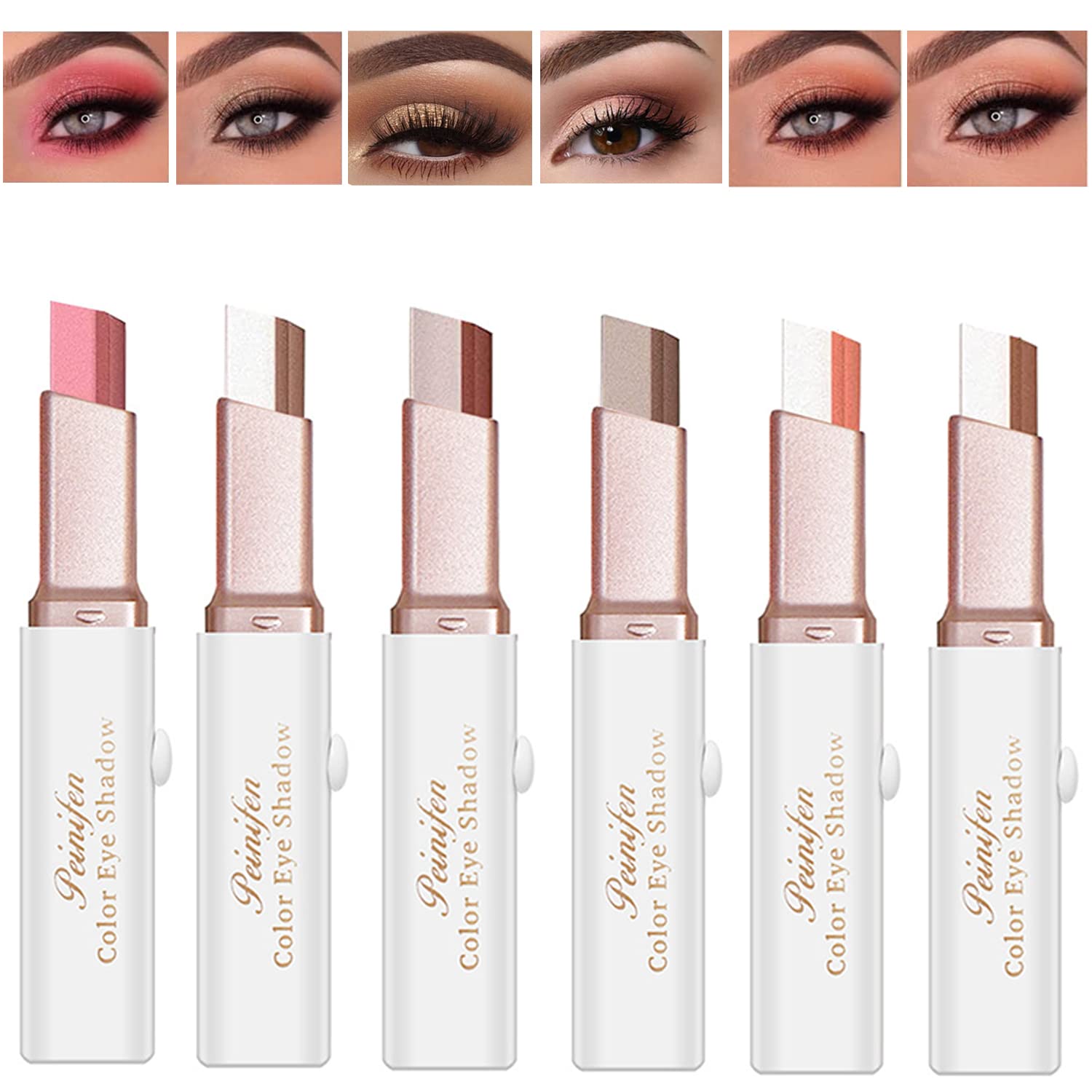 VUCATIN12 Colors Eye Shadow Stick Set- Double Colors Makeup Eyeshadow Stick,Waterproof Glitter Shimmer Eye Stick for Women Eye Makeup(6 Pcs)(Multi-color)