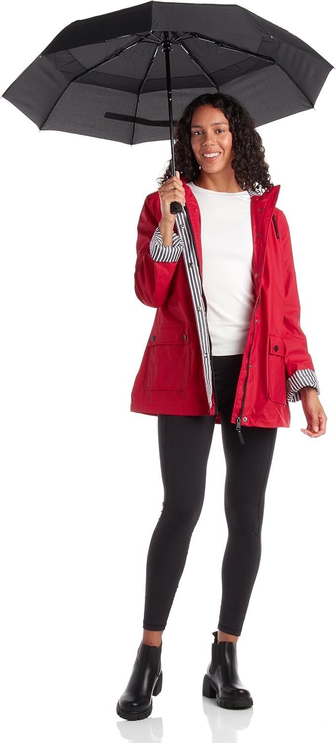 URBAN REPUBLIC Womens Rain Jacket - Lightweight Insulated Water Resistant Slicker Shell Rain Coat Windbreaker for Women