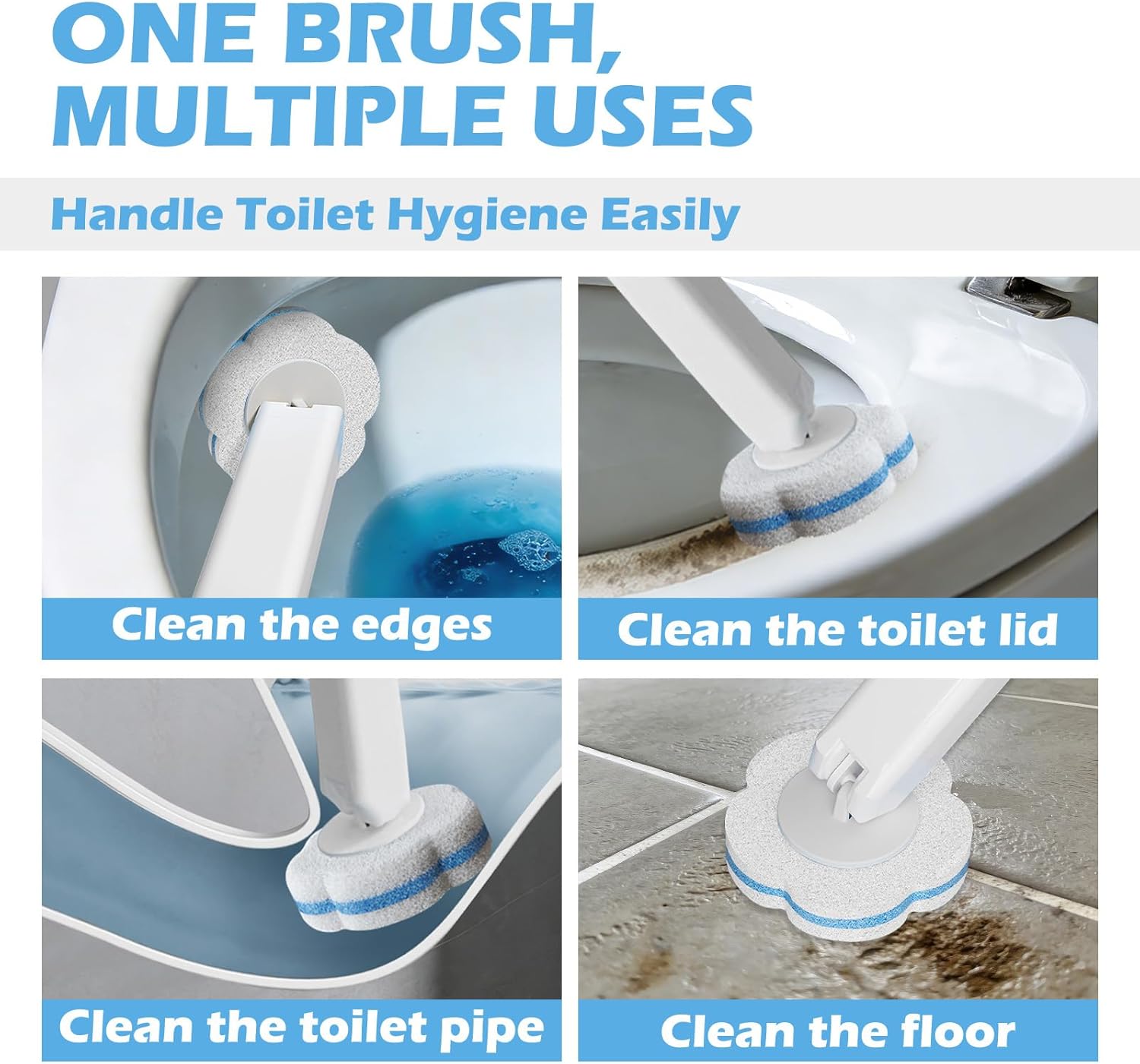 Disposable Toilet Brush Cleaning System, 2pcs Wands with 104pcs Replacement Heads,Stick for Toilet Cleaning,Wands with Refills Pads,Wall Mounted Toliet Wand for Bathroom,Toilet Brush and Holder