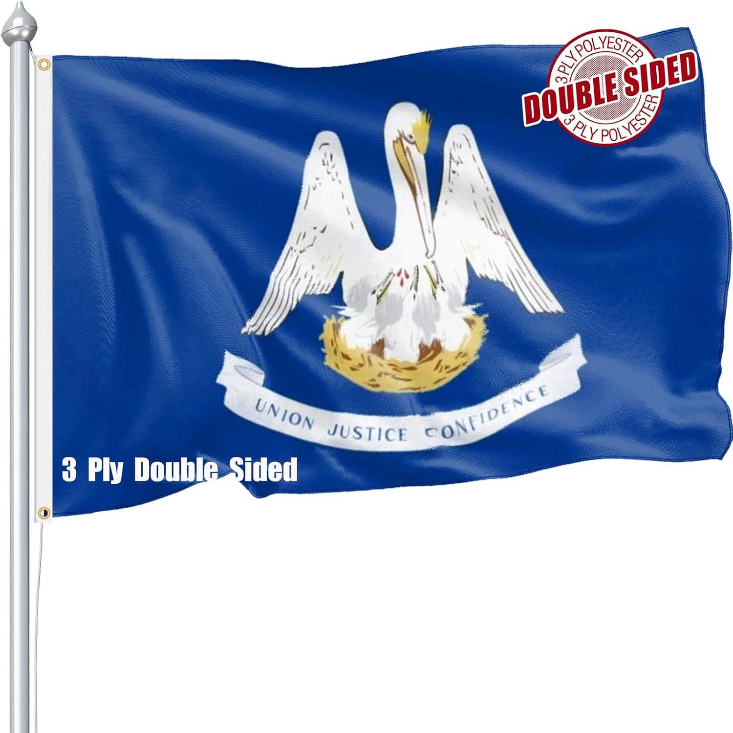Louisiana Flag 3x5 FT Sturdy for Outside, Heavy Duty 3Ply Polyester Louisiana State Flags Outdoor, Double Sided Long Lasting LA State Flag Brass Grommets