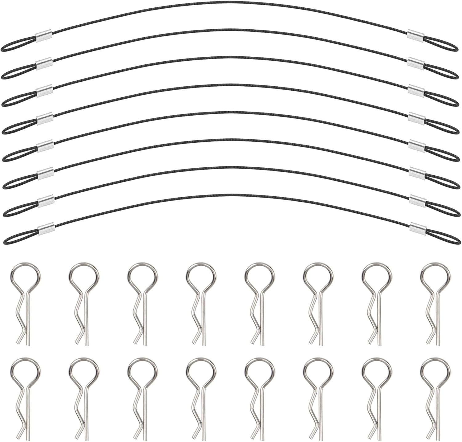 8Pack ShareGoo Metal Clip R Pin Rod with Steel Anti-Lost Rope RC Body Shell Clip Wire Compatible with 1/8 1/10 Traxxas HSP Arrma Axial Redcat RC Car Truck Crawler (Black)