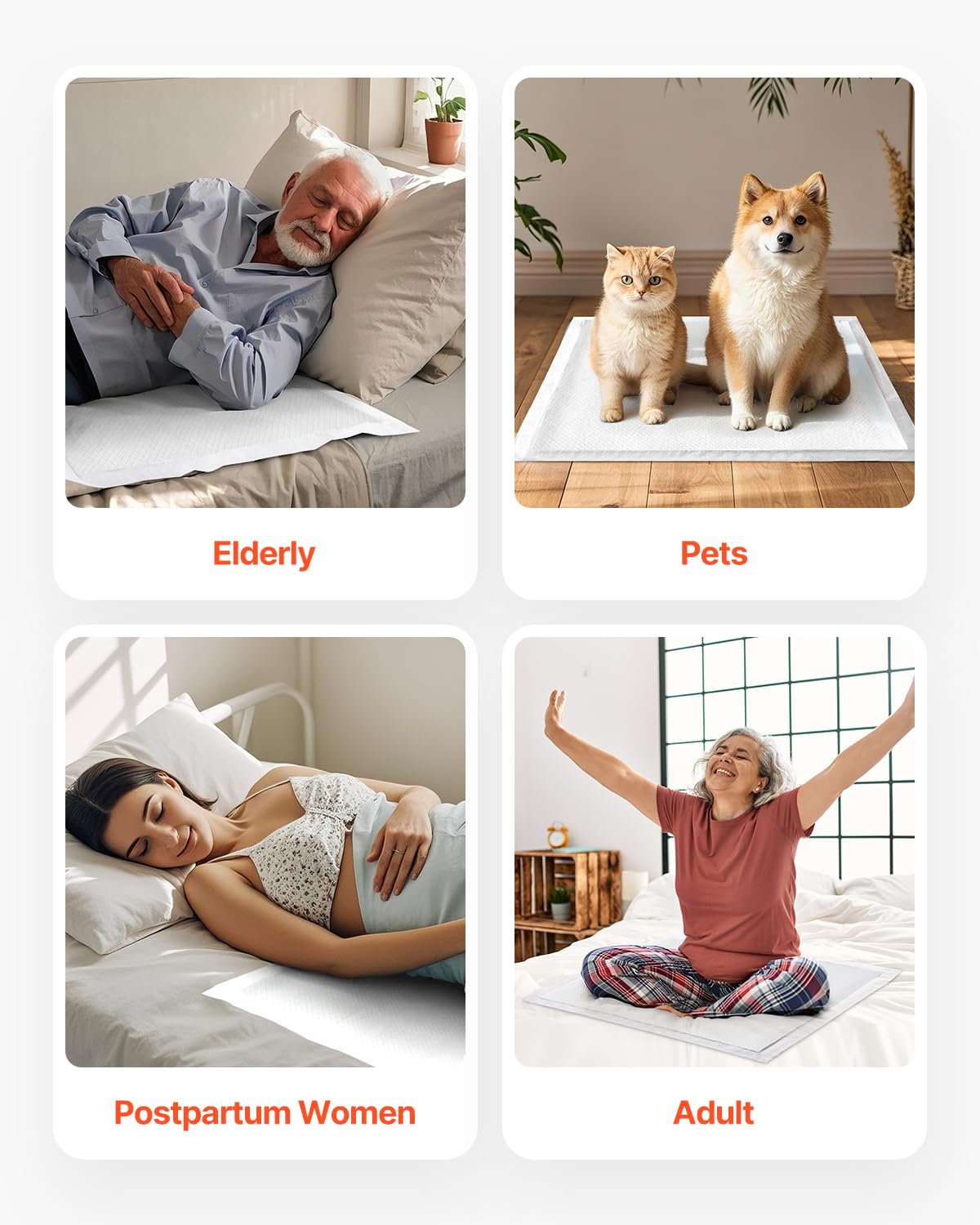 VEVOR Empapadores Desechables para Incontinencia, Superabsorbentes, con 5 Capas de Protección para Cama, Sofá y Colchón, para Enuresis, Mascotas, Adultos, Niños y Ancianos, 762 x 914,5 mm, 70 uds