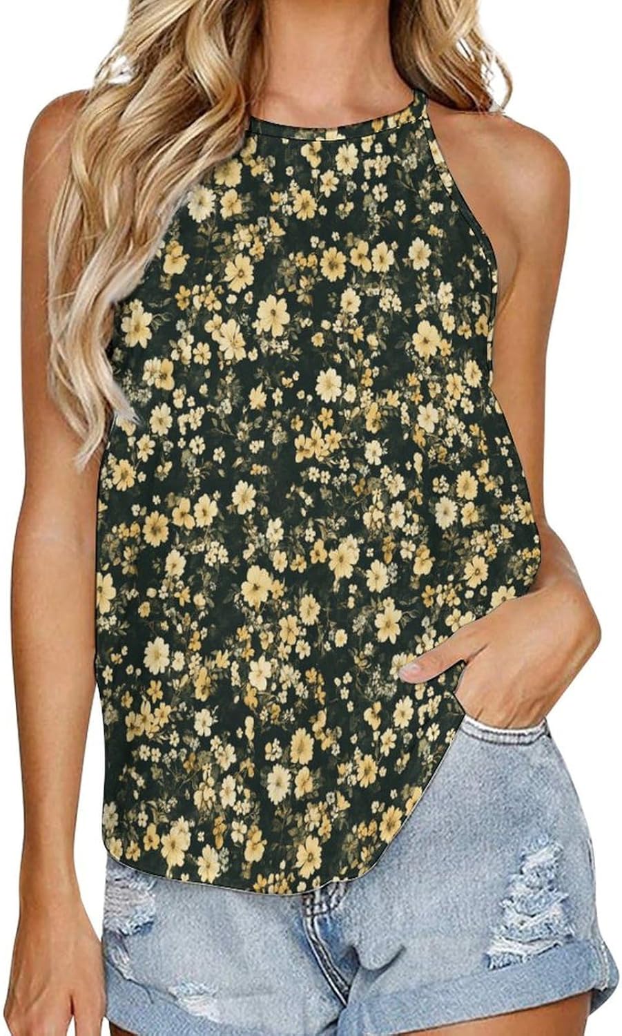 Tank Tops for Women 2025 Floral Print Casual Summer Fashion Boho Sexy Crewneck Pullover Cropped Sleeveless Tshirts