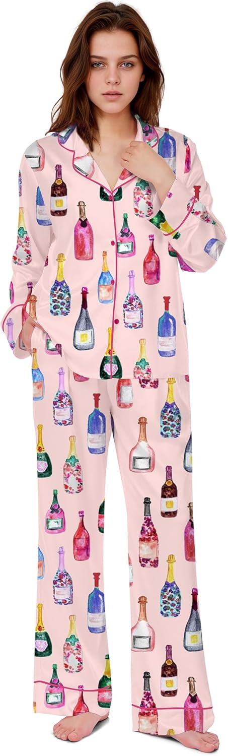 SHESHOW Satin Pajamas for Women Set Long Sleeve Button Down Sleepwear 2 Piece Nightwear Women Pjs Sets Size XS-XXL - Image 6