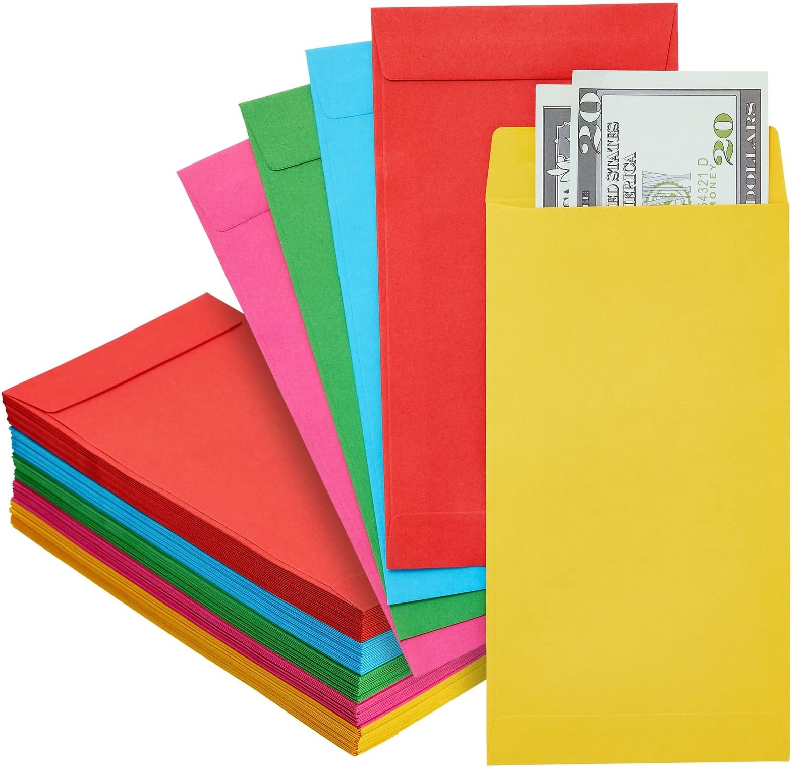 100 Pack Colorful Money Envelopes for Cash, Payroll, Money Saving, Coins, Currency, 100GSM (4 x 7 In)