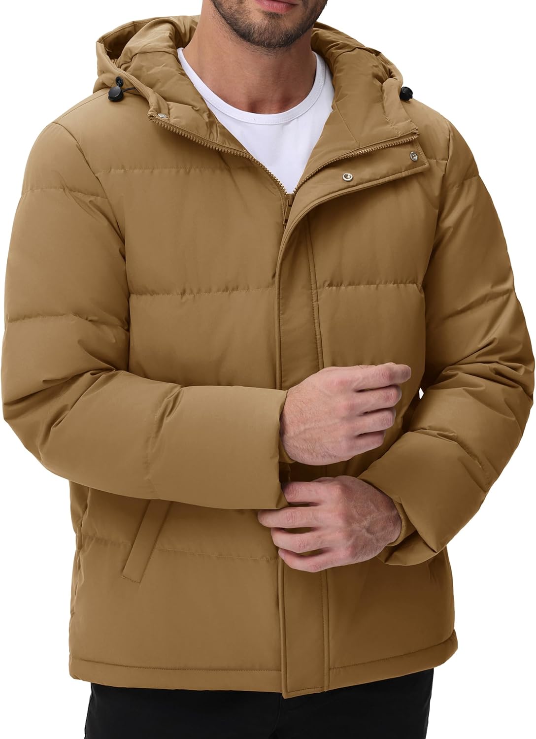 Cotrasen Men's Puffer Jacket Hooded Down Jacket Water-Resistant Windproof Full Zip Up Winter Warm Thicken Coat with Hood - Image 2
