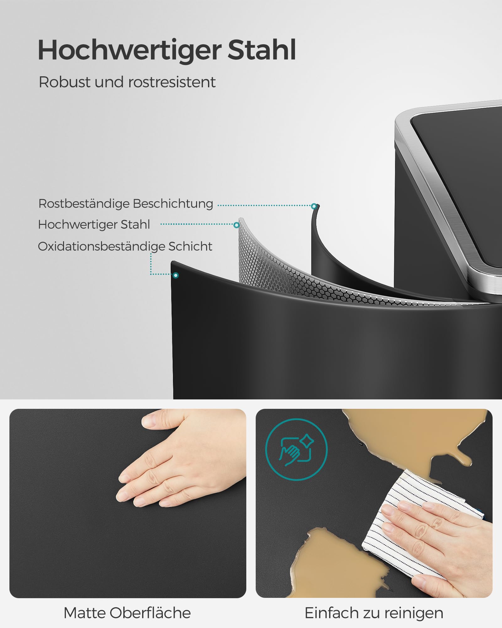 SONGMICS Mülleimer 2 x 30 Liter Mülltrennsystem Treteimer Metall Schwarz LTB60BK