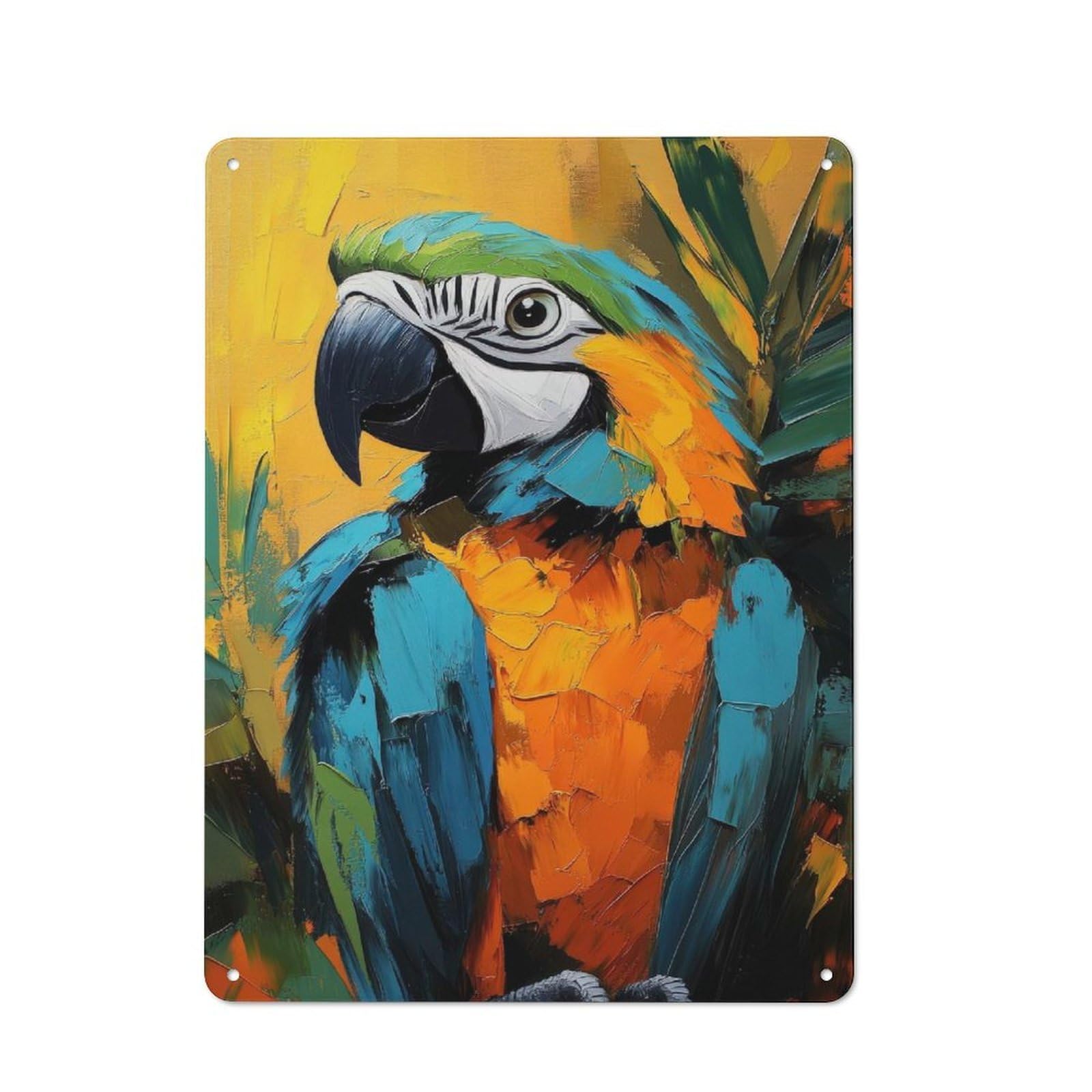 Junmoney Style-7 Colorful Parrot Painting Vintage Tin Sign 40X30cm For Café Or Restaurant, For Café Owners And Decorators, For Retro Home Interiors