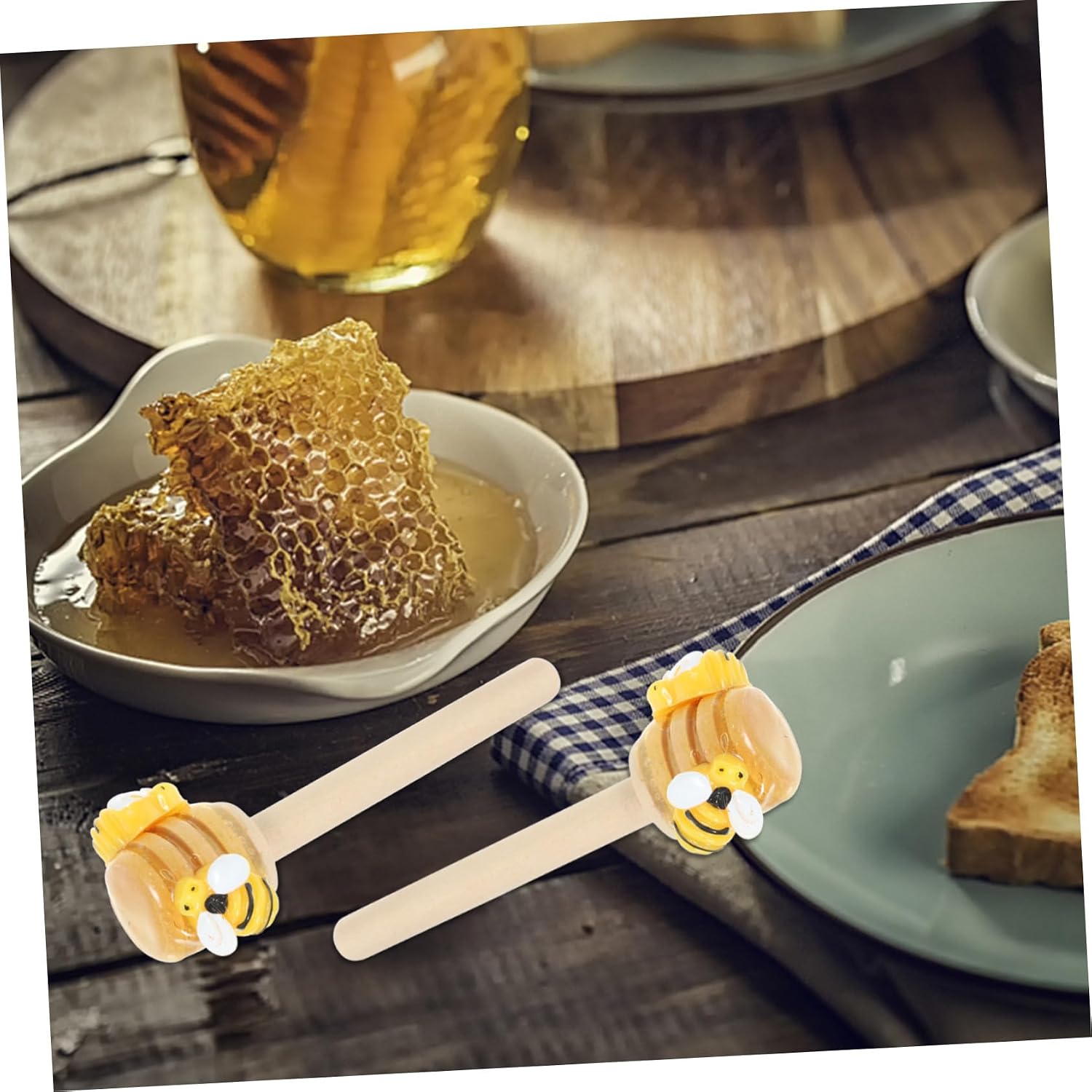 OUNONA 12-Piece Honey Dipper Set with Bee and Honey Decor Miniature Bee Tiered Tray Ornaments Farmhouse Kitchen Display for Spring and Summer