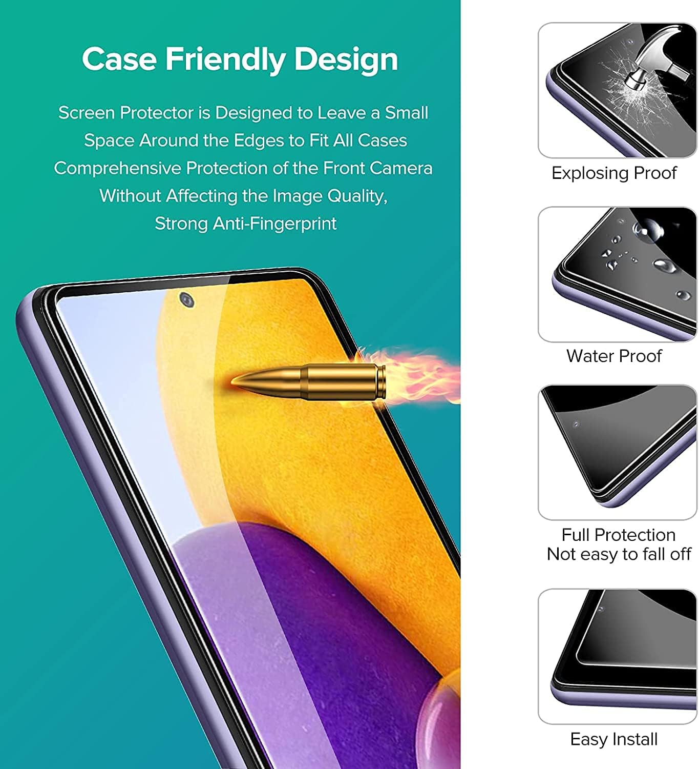 [6 Pack] iVoler [4 Pack] Screen Protector for Samsung Galaxy A72 5G & 4G Tempered Glass, [2 Pack]Camera Lens Protector with Alignment Frame Easy Installation,HD Clear Film,6.7 inch