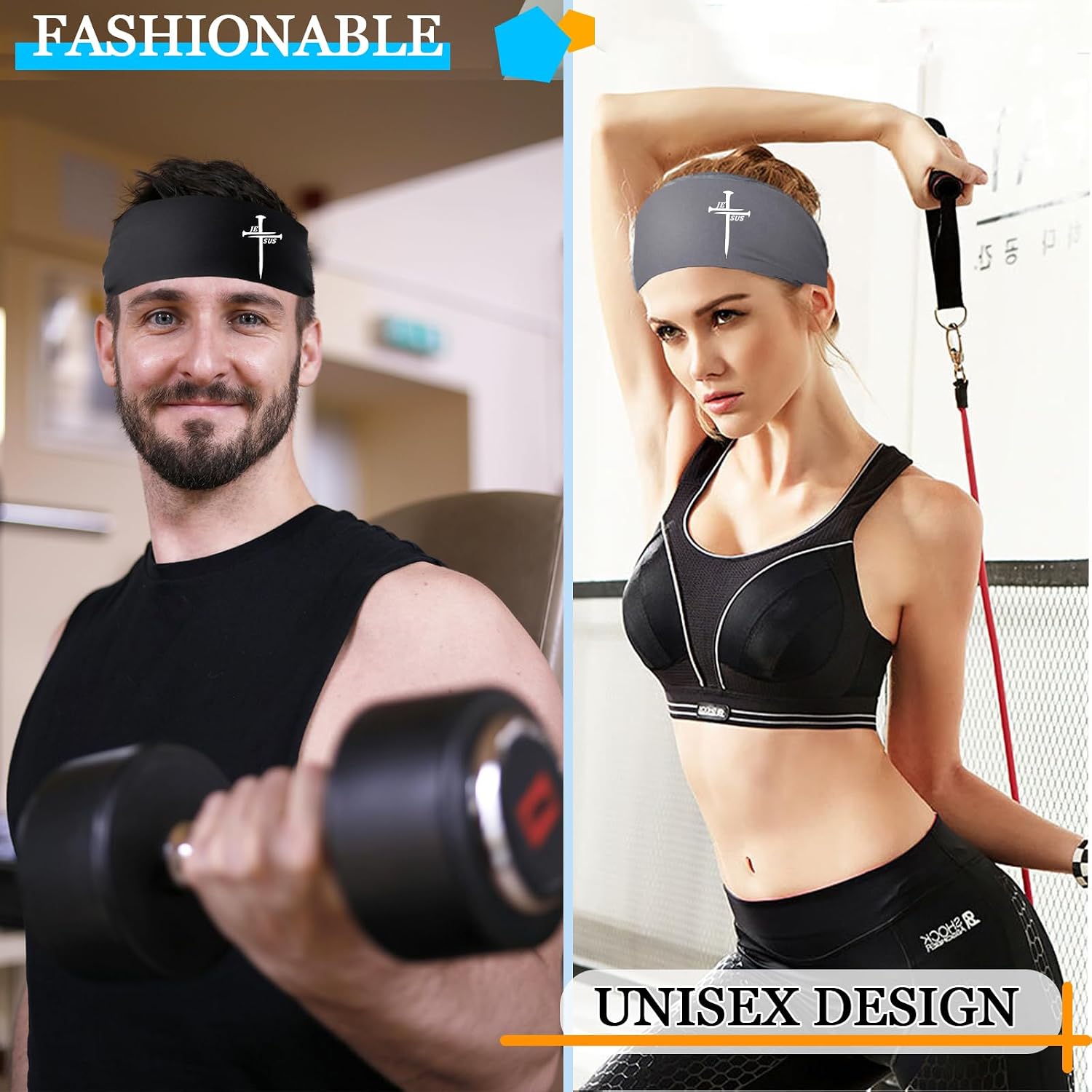 3pcs Sports Sweat Bands Headbands Men Christian Jesus Cross Head Sweat Band Headbands for Men Women