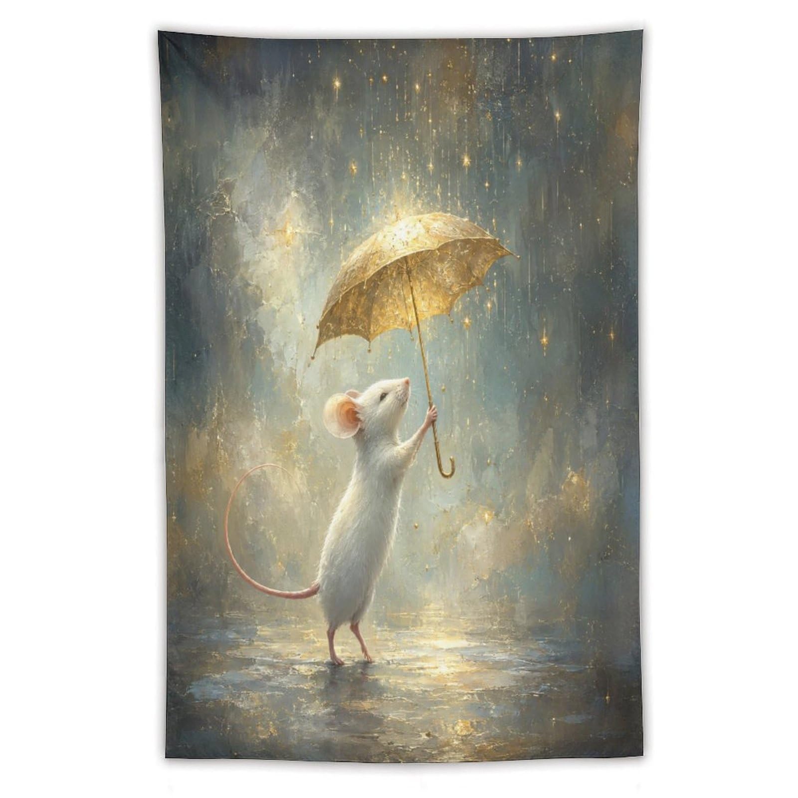 H3B8U2Y5 Umbrella Mouse Moon Wall Tapestry, Fantasy Illustration