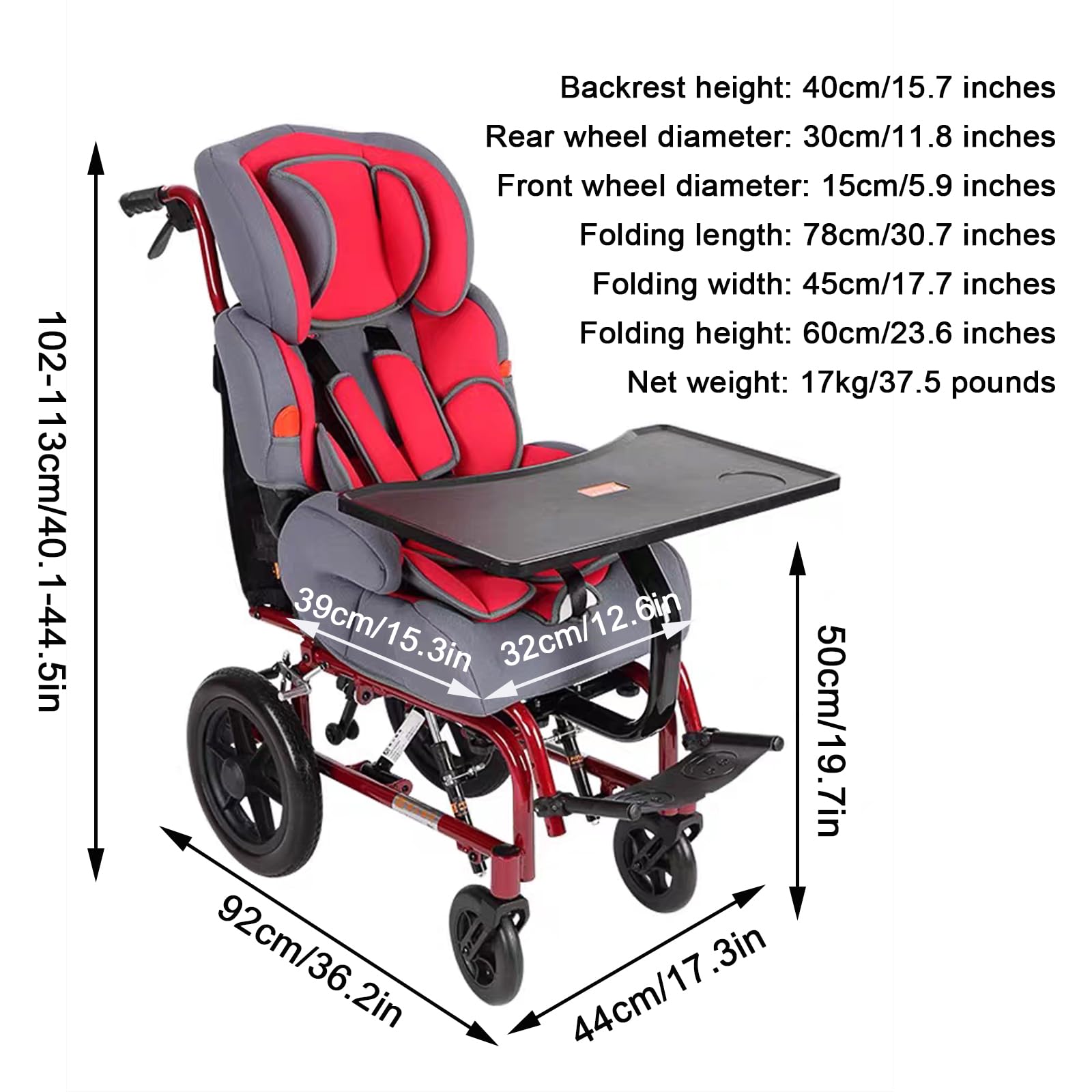 Silla de ruedas para niños, diseño ligero y plegable, marco de aluminio, reposapiés basculantes, antiinclinación, ruedas traseras de 11.8 pulgadas