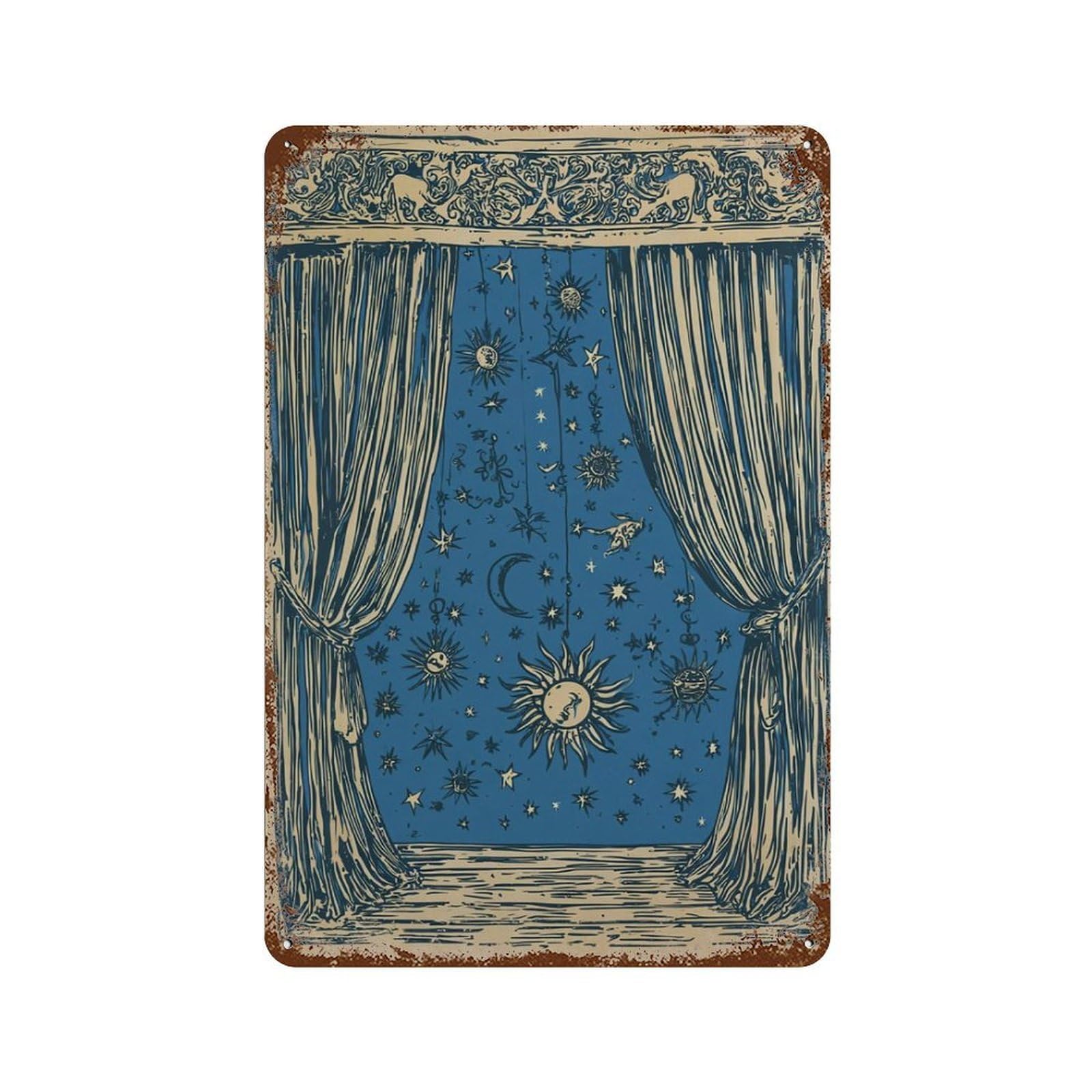 xiaoxiaoshen Celestial Curtain Moon And Stars Mystical Sky Work Wall Decor Art Metal Tin Poster Modern Home Decor Art Home Bar Shop Decorations Vintage Sign 30x20cm
