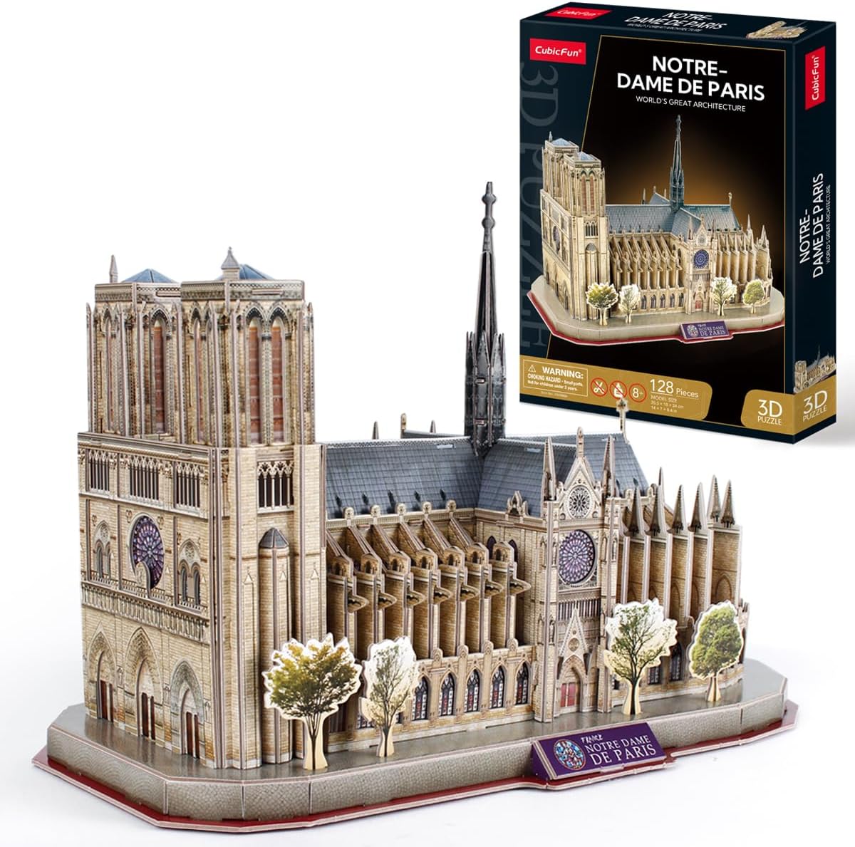 CubicFun 3D Puzzles National Geographic Architecture Building Model Kit for Adults Kids, 3D France Notre Dame De Paris Jigsaw City Puzzle 128 Pieces