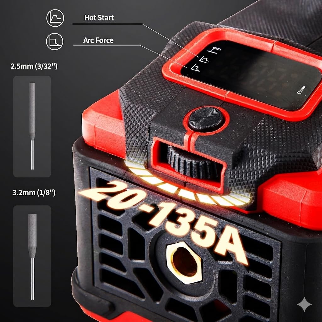 Portable Handheld Welder | 20-135A High Power IGBT Stick Welding Machine | Digital Display | Auto Voltage Compensation | Compact Arc Welder for DIY | On-Site Repairs — Amazon image 8
