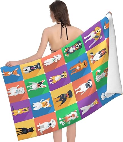 Miniatura 3 de VOOHDDY Toalla de playa de dibujos animados de perro lindo grande, suave y absorbente, de secado rápido, toallas de baño de gran tamaño para baño,