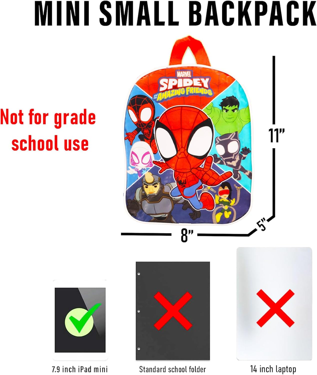 Spidey and Friends Mini Backpack Set - Bundle with 11" Spidey and His Amazing Friends Backpack Plus Tattoos, Water Bottle, More | Spiderman Mini School Bag Set