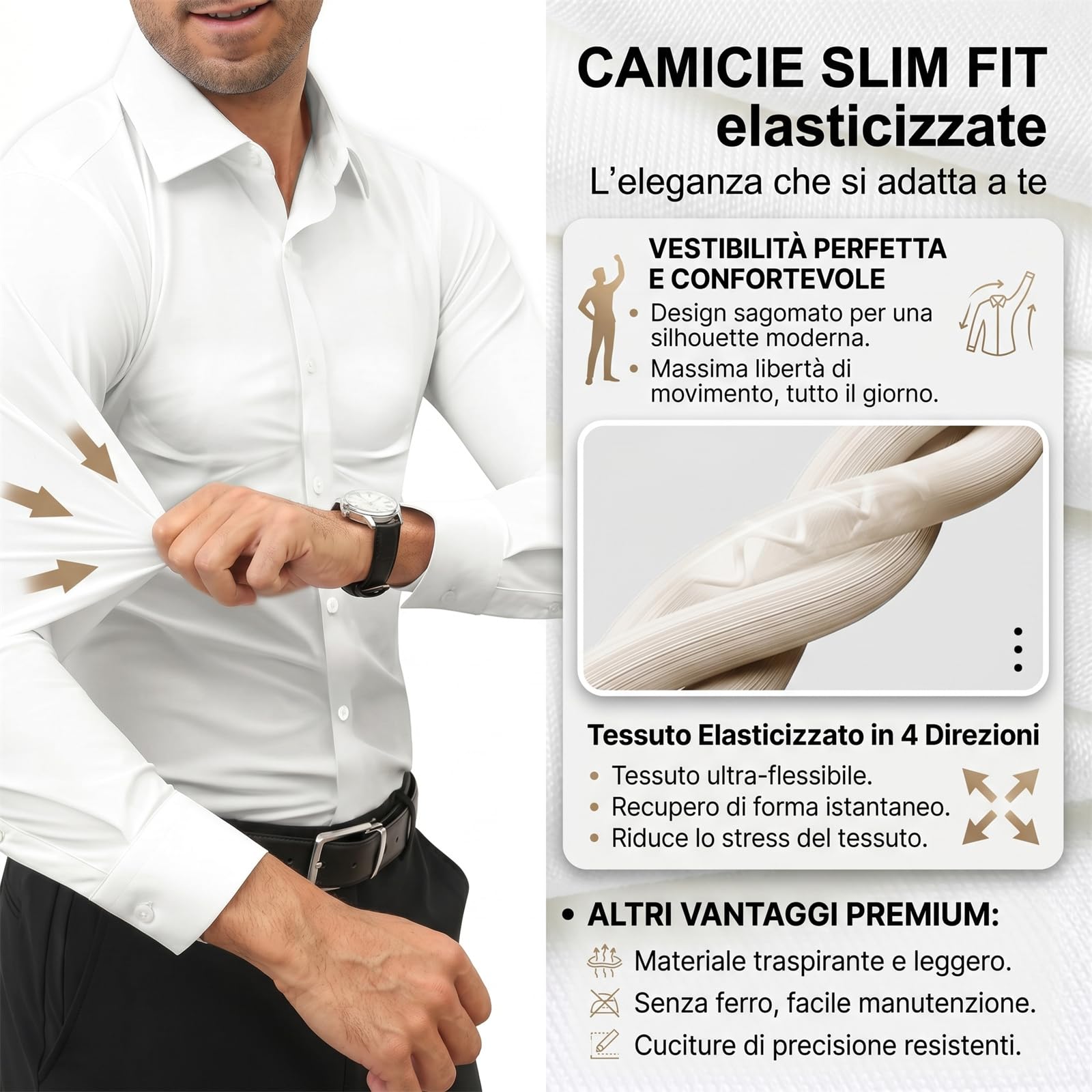 Azzurro Milano Camicia Elasticizzata Uomo, Slim Fit, Elegante e Casual, Maniche Lunghe in Cotone, Ideale per Ufficio e Tempo Libero