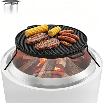 Reversible Cast Iron Griddle Plate for Solo Stove Bonfire 19.5" & Yukon 27" Fire Pit, Portable Round Grill Pan with Detachable Legs, Heavy-Duty Outdoor BBQ Cookware for Camping, Backyard, Tailgating