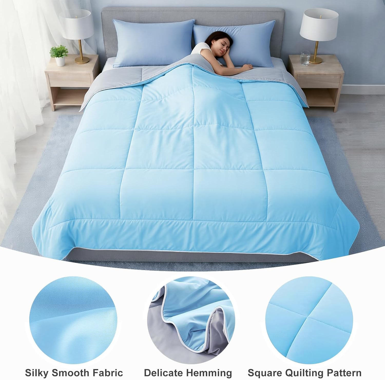 Cooling Blanket Queen Size – Double-Sided Cooling Comforter for Hot Sleepers & Night Sweats, Lightweight Summer Blanket,Soft,Breathable,Hypoallergenic,Oeko-TEX Certified, 90"x90", Blue & Grey