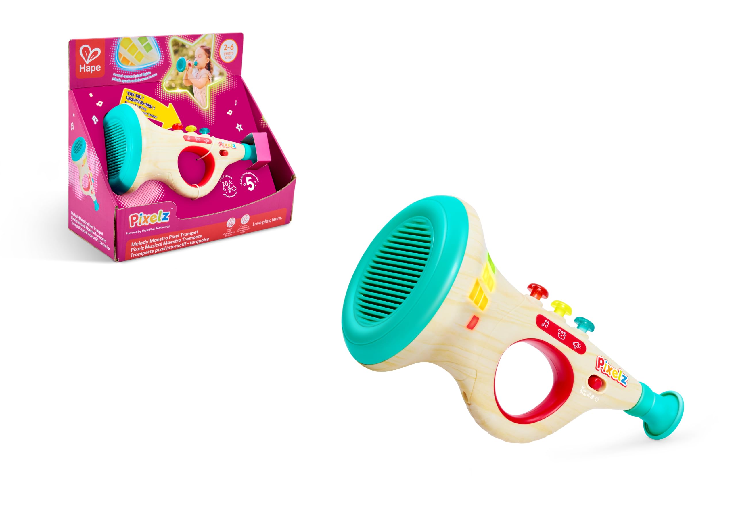Hape Pixelz Kinder-Trompete mit Licht, 20 Sounds, 5 Melodien ab 2 Jahren