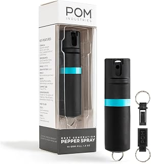 POM Premium Pepper Spray Keychain, Quick Release Access Flip Top Safety, Police Grade OC Formula with UV Marking Dye, 25 Precision Bursts, 10 Foot Effective Range, Made in USA
