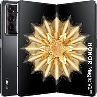 Honor Magic V2 5G Mobile Phone, Sim Free, Folding Smartphone, 16+512GB, 6.43''+7.92'' foldable OLED screen, 5000mAh all-day battery, dual SIM, Android 13, Black(PU)
