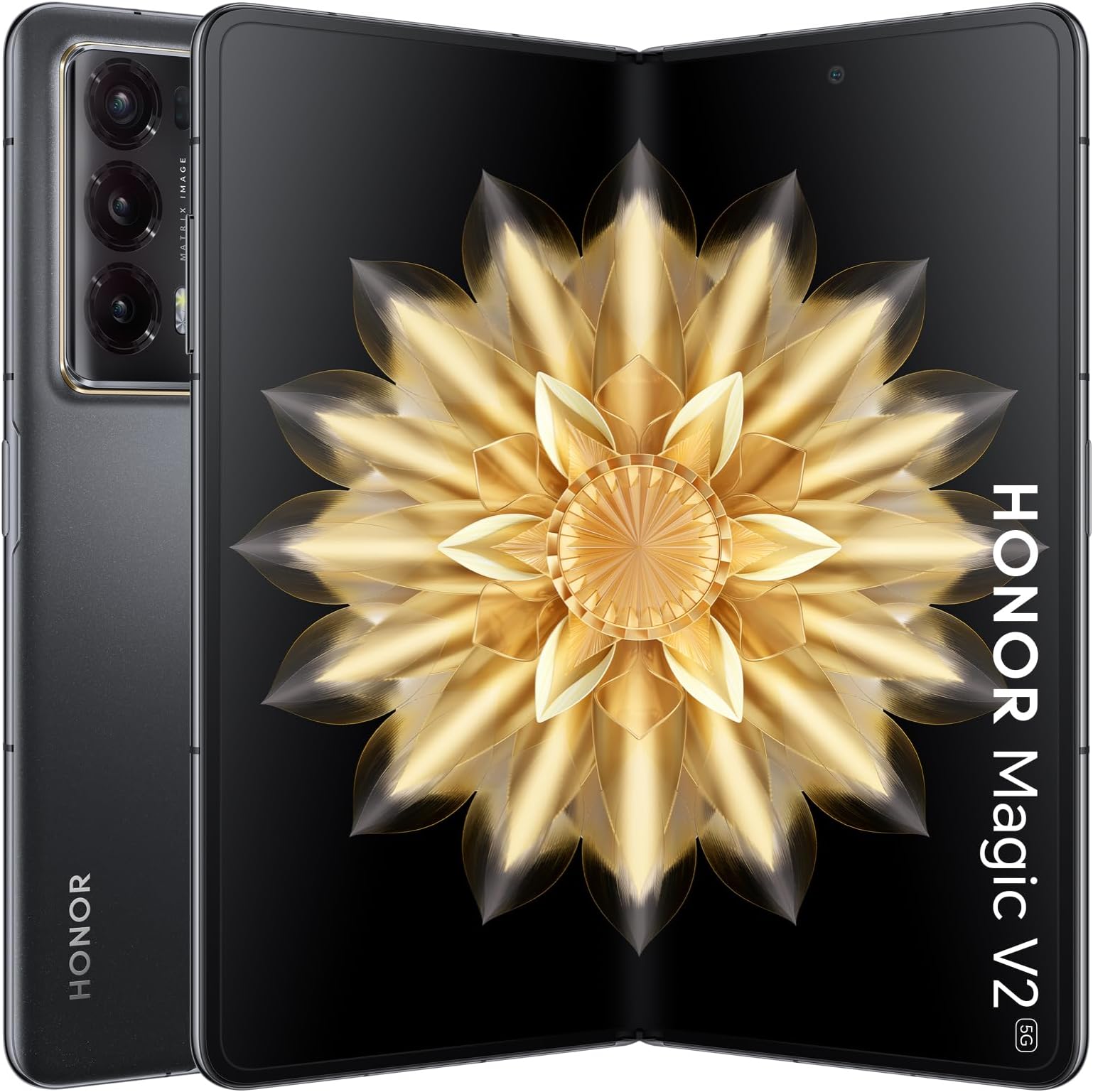 Magic V2 5G Mobile Phone, Sim Free, Folding Smartphone, 16+512GB, 6.43''+7.92'' foldable OLED screen, 5000mAh all-day battery, dual SIM, Android 13, Black(PU)