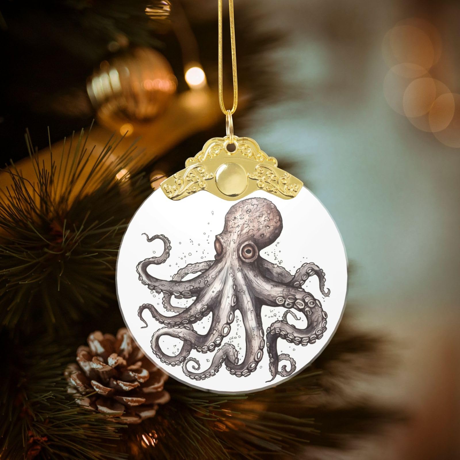 Crystal Christmas Ornaments for Christmas Tree Decoration Hanging Octopus Ornament with Gold Ribbon Crafts Round Pendant for Keepsake Gifts Glass Xmas Decor Party Supplies
