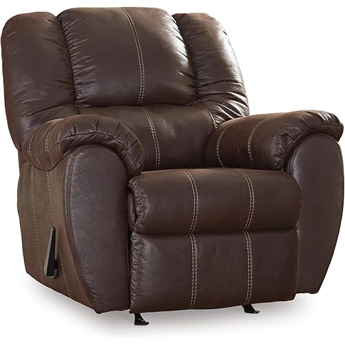 Signature Design by Ashley McGann Modern Faux Leather Manual Pull Rocker Recliner, Brown