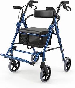 2-in-1 Rollator Walker for Seniors with Seat and All-Terrain Wheels