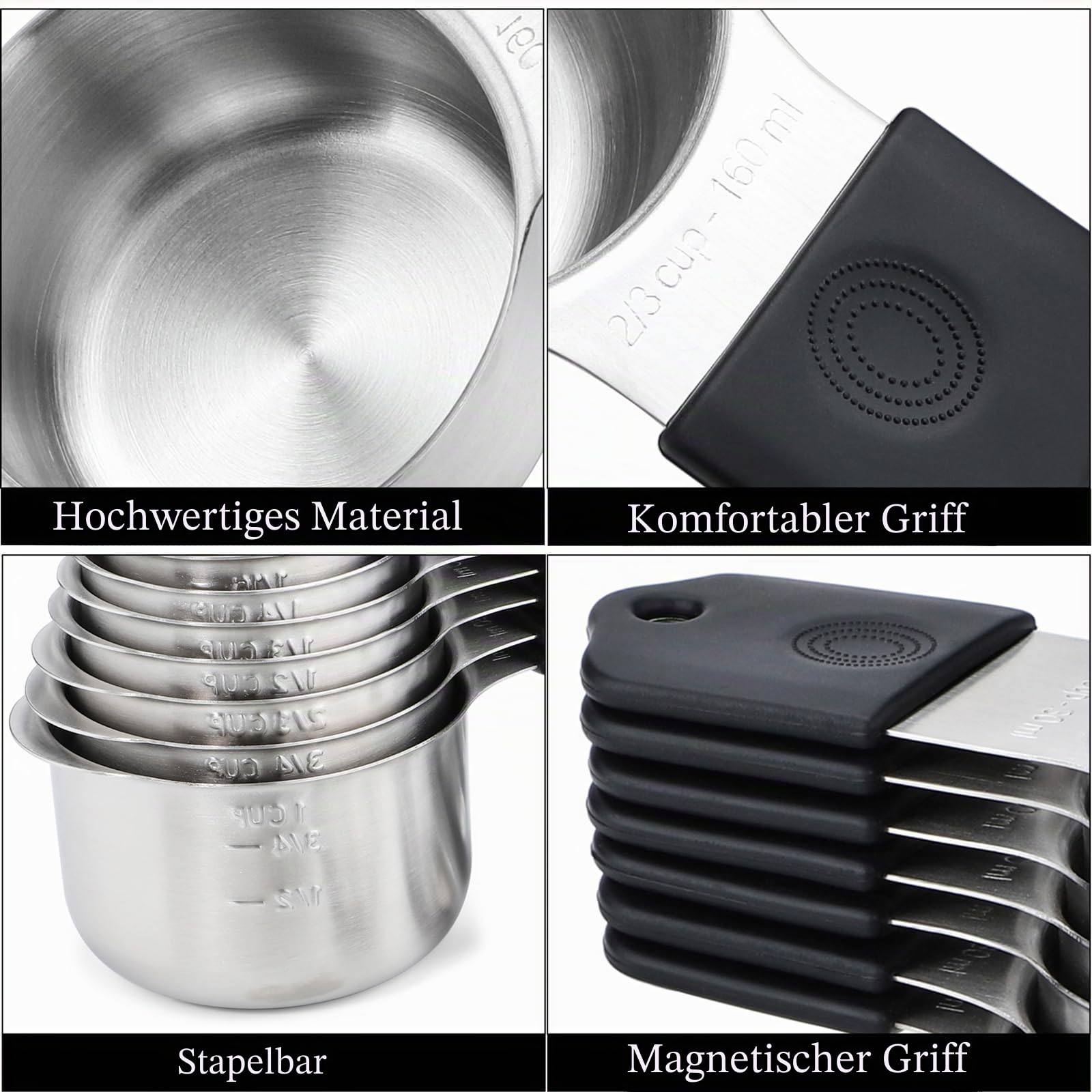 Magnetische Messbecher und Löffel, doppelseitiger Messlöffel | 7 Edelstahl-Messbecher, 8 magnetische Messlöffel, Set mit 1 Nivellierer, Küchenhelfer zum Kochen, Backen
