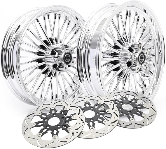 TOFR 16inch Chrome Front Rear Rims Wheels Fat Spokes For Harley Touring Road King FLHR Electra Glide FLHTC Street Glide FLHX Road Glide FLTR 2000-2008 2005 2006 W/ 11.5 Floating Brake Rotors