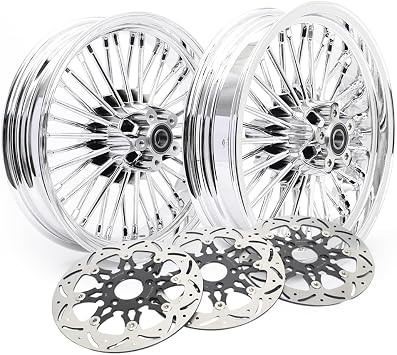 TOFR 16inch Chrome Front Rear Rims Wheels Fat Spokes For Harley Touring Road King FLHR Electra Glide FLHTC Street Glide FLHX Road Glide FLTR 2000-2008 2005 2006 W/ 11.5 Floating Brake Rotors