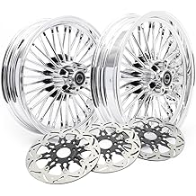TOFR 16inch Chrome Front Rear Rims Wheels Fat Spokes For Harley Touring Road King FLHR Electra Glide FLHTC Street Glide FLHX Road Glide FLTR 2000-2008 2005 2006 W/ 11.5" Floating Brake Rotors