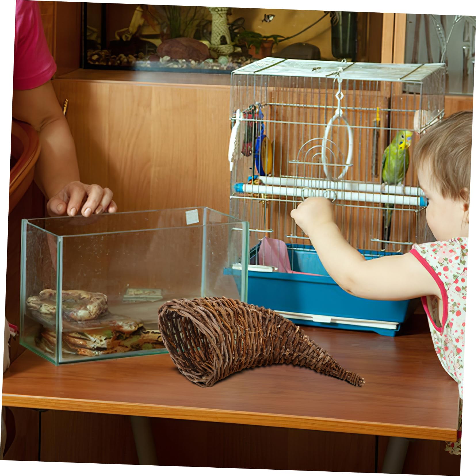 SEWOART Horn Basket Ornaments Fall Basket Fruit Basket Wicker Cornucopia Horn Cornucopia Basket Basket Woven Present Basket Sundries Basket Wicker Serving Platter Prop Grey Rattan