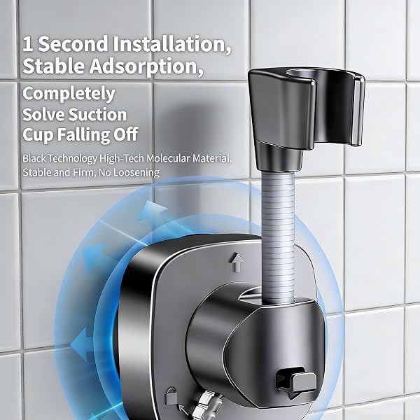 Supporto Soffione Doccia Senza Forare, Supporto Doccia Girevole a 360° con Ventosa, Porta Soffione Doccia Rimovibile per Superfici Lisce, Antiscivolo e Antiruggine, Grigio, Accessori Bagno - 4