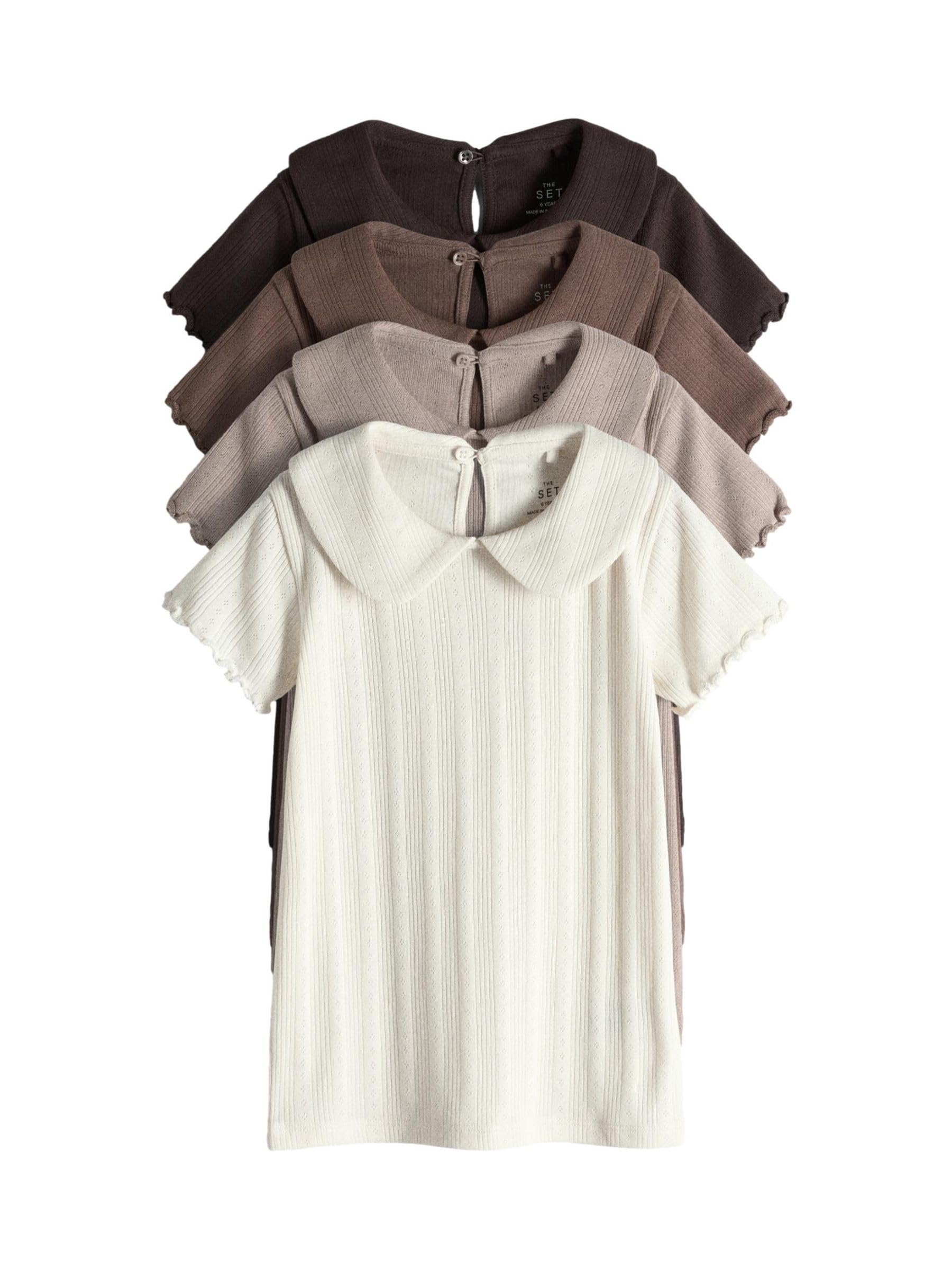 THE SET Fille Haut en Pointelle de Jersey à Manches Courtes et col | lot de 4, Coupe standard